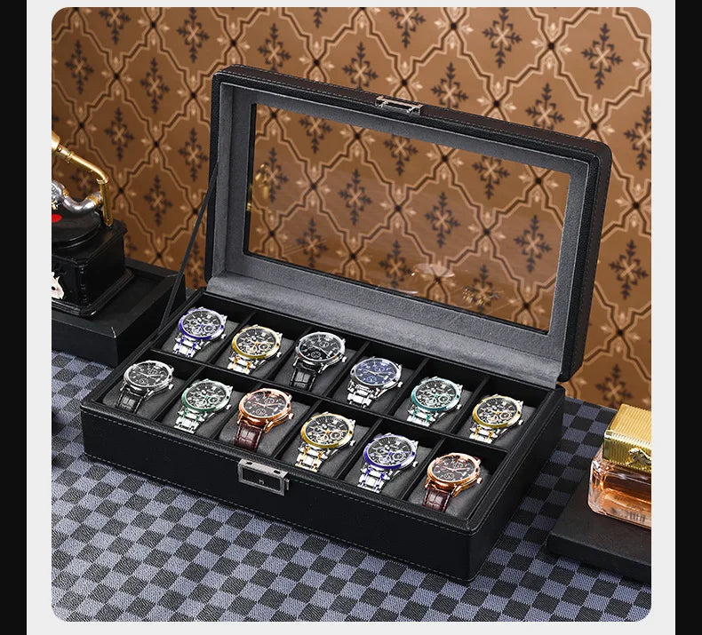 Boîte à montres de luxe verrouillable 12 places