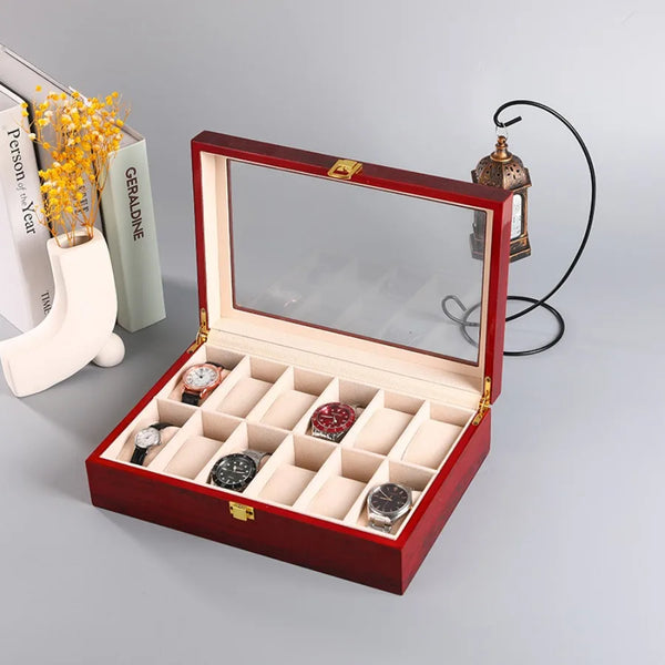 Boîte à montres en bois laquée, grande capacité