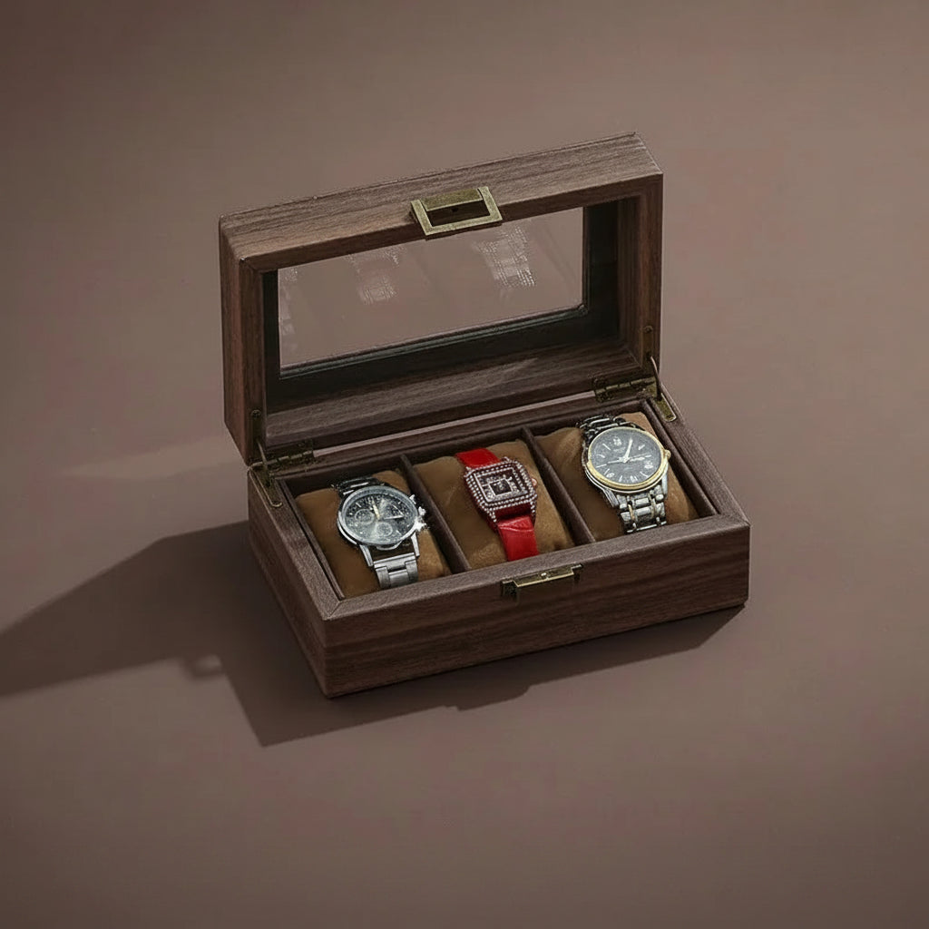 Boîte à montres en cuir grain de bois, 3 à 6 montres