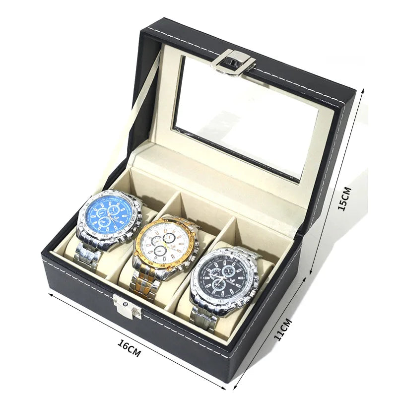 Boîte à montres vitrine en cuir, 3 à 12 emplacements