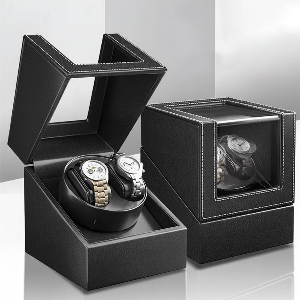 Remontoir de montre double en cuir, 2 montres