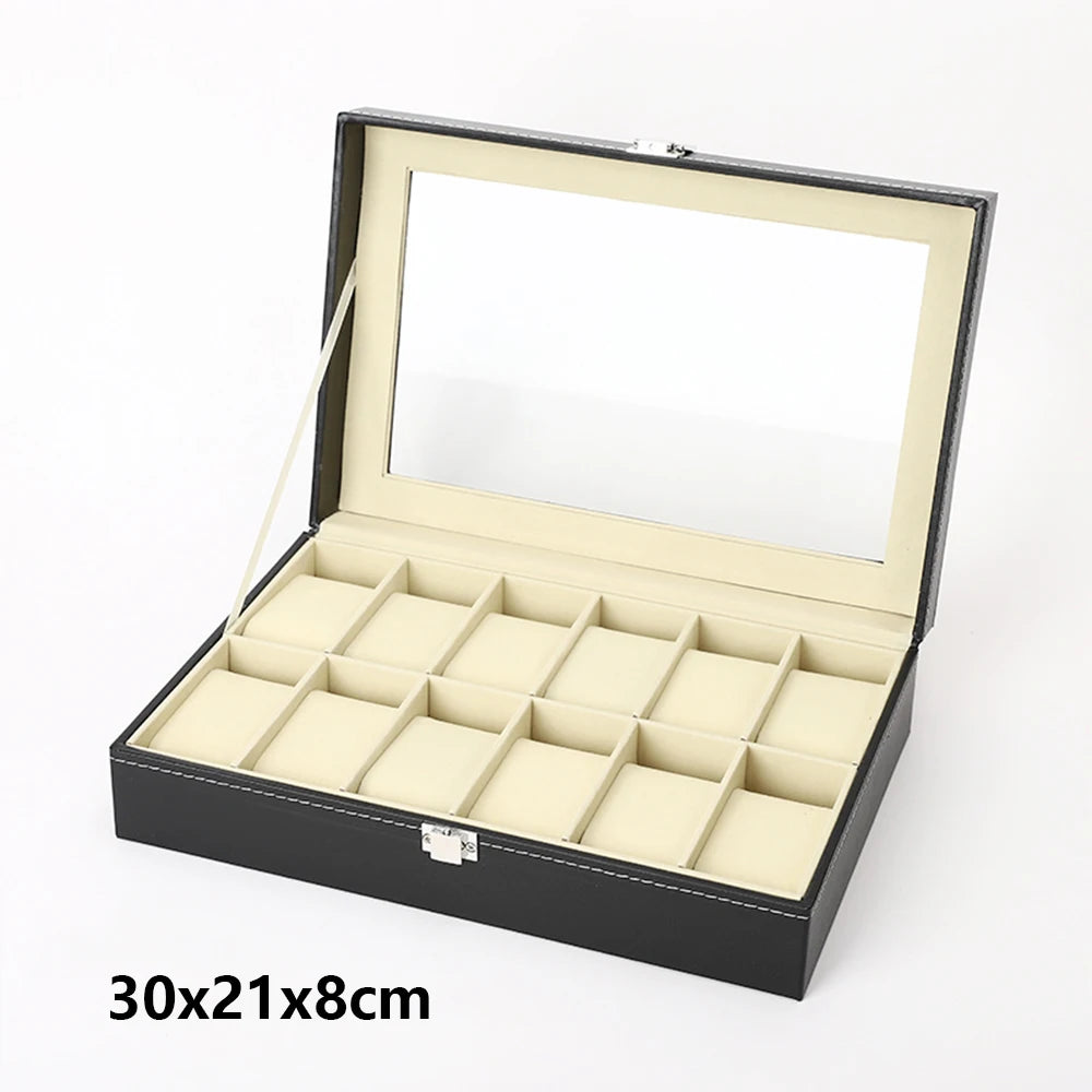 Boîte à montres vitrine en cuir, 3 à 12 emplacements