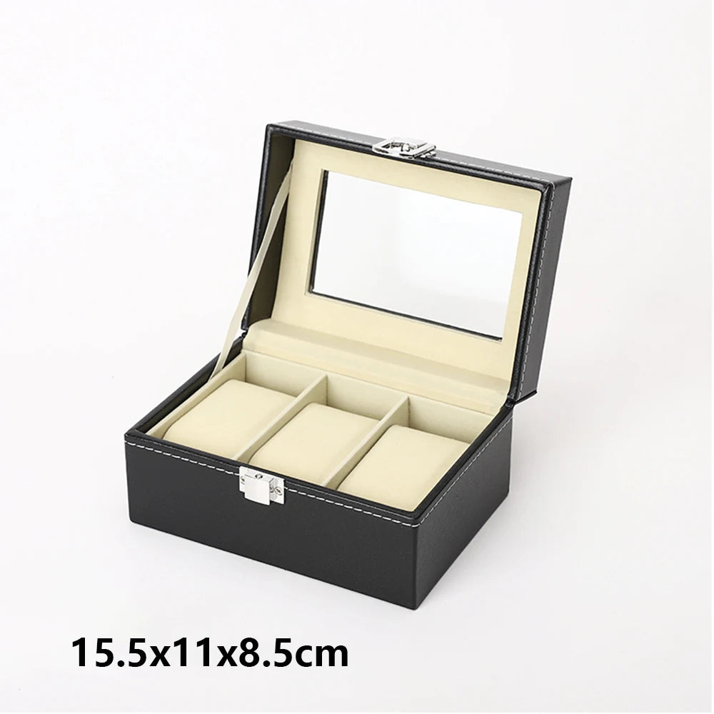Boîte à montres vitrine en cuir, 3 à 12 emplacements