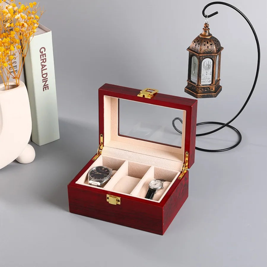 Boîte à montres en bois laquée, format compact