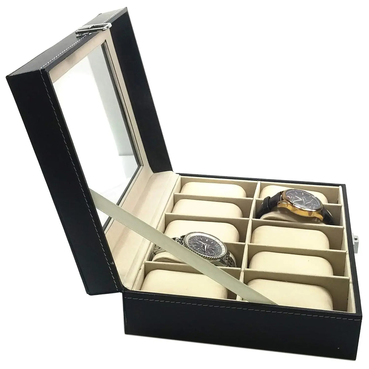 Boîte à montres vitrine en cuir, 3 à 12 emplacements