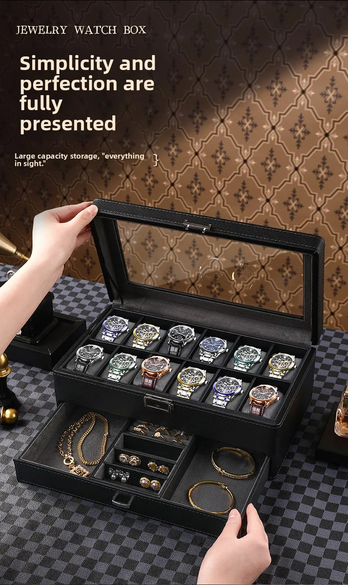 Boîte à montres de luxe verrouillable 12 places