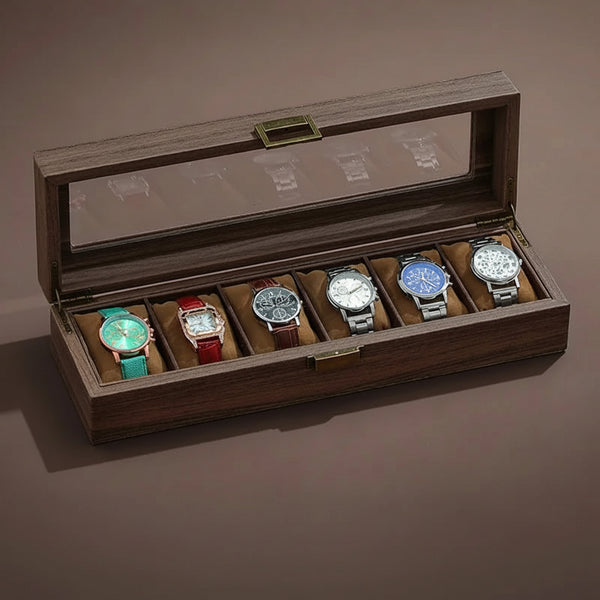 Boîte à montres en cuir grain de bois, 3 à 6 montres