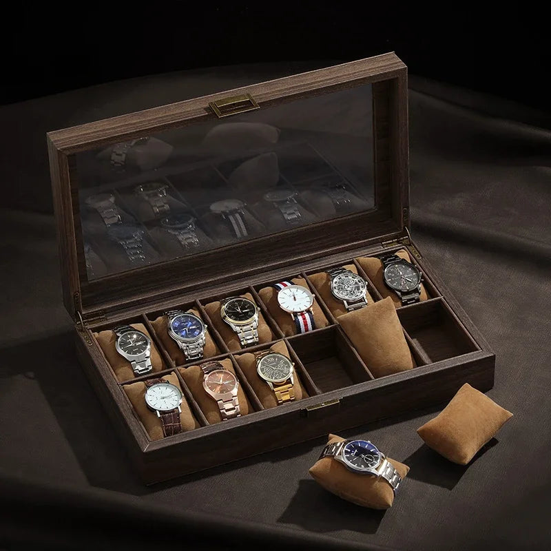 Boîte à montres en cuir grain de bois, 10 à 12 montres