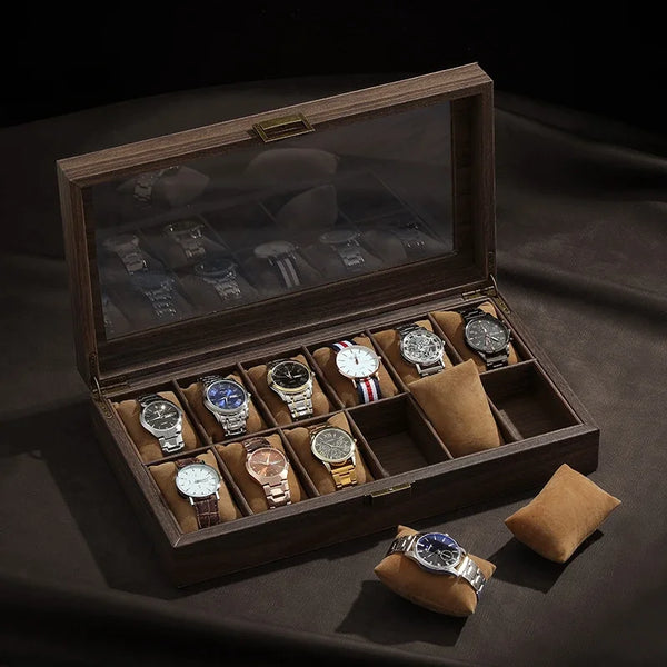 Boîte à montres en cuir grain de bois, 10 à 12 montres