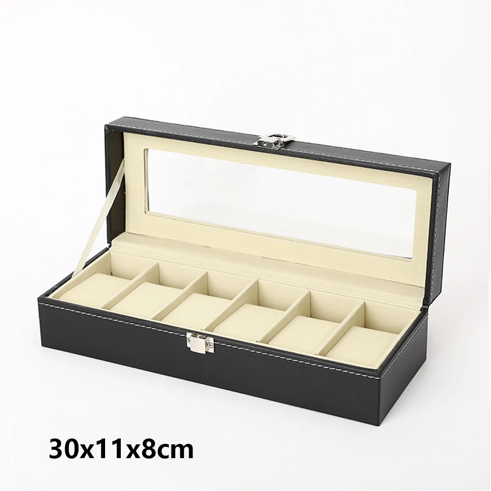 Boîte à montres vitrine en cuir, 3 à 12 emplacements
