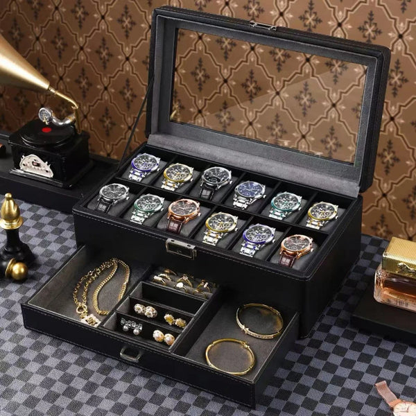 Boîte à montres de luxe verrouillable 12 places