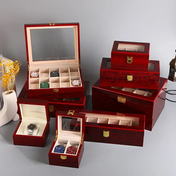Boîte à montres en bois laquée, format compact