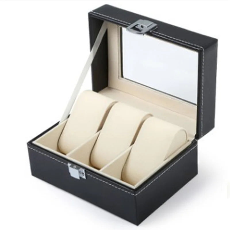 Boîte à montres vitrine en cuir, 3 à 12 emplacements