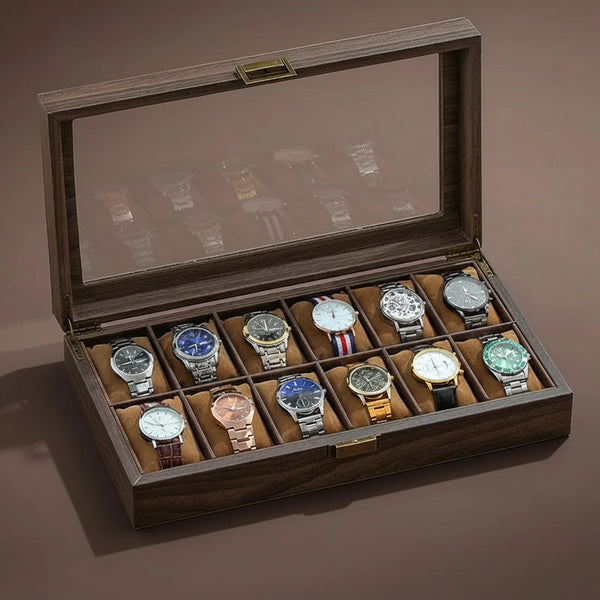 Boîte à montres en cuir grain de bois, 10 à 12 montres