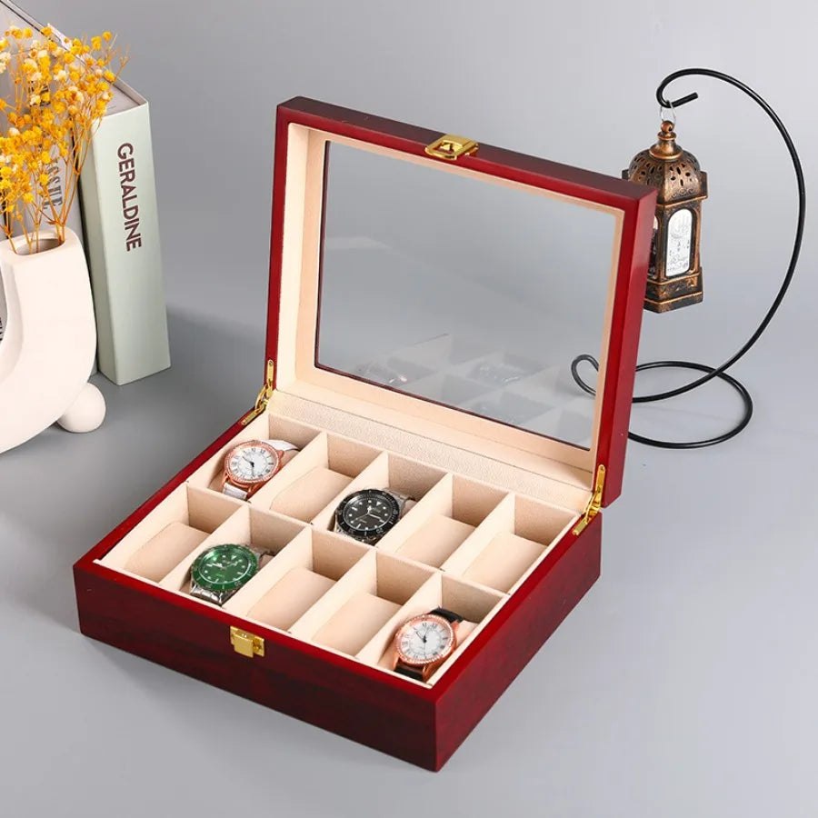 Boîte à montres en bois laquée, grande capacité