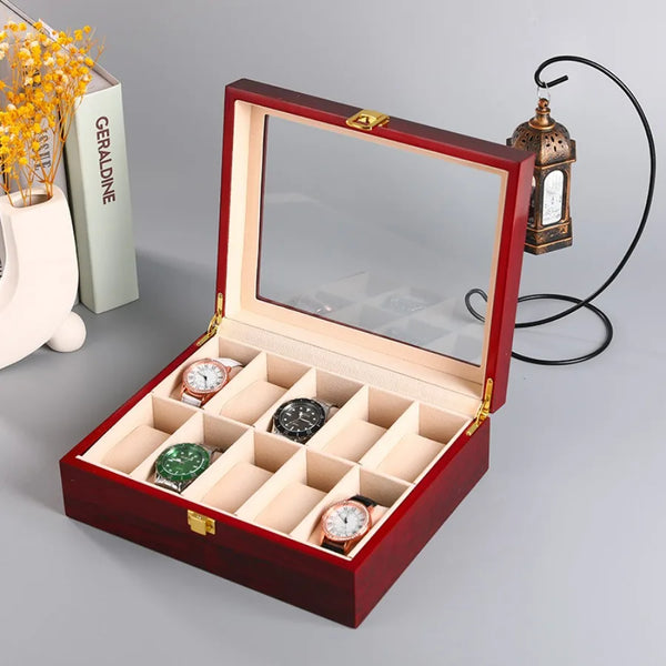 Boîte à montres en bois laquée, grande capacité
