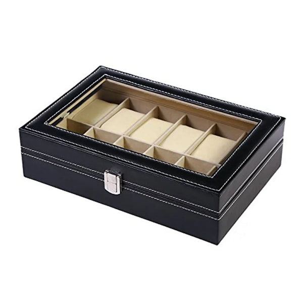 Boîte à montres vitrine en cuir, 3 à 12 emplacements