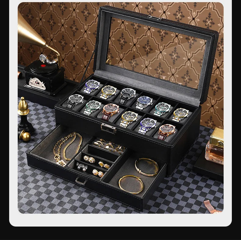 Boîte à montres de luxe verrouillable 12 places