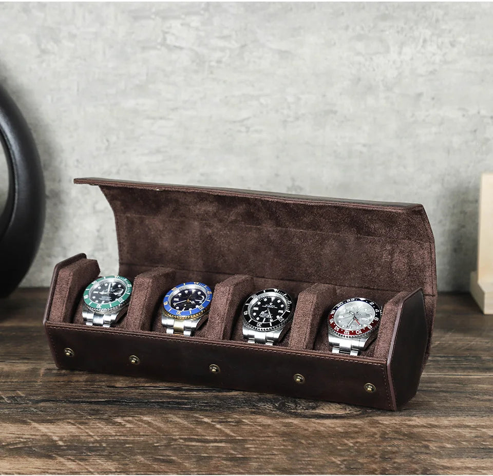 Étui de voyage en cuir véritable, 4 à 8 montres