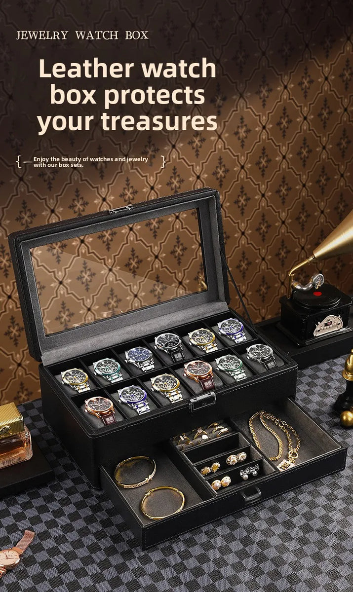 Boîte à montres de luxe verrouillable 12 places